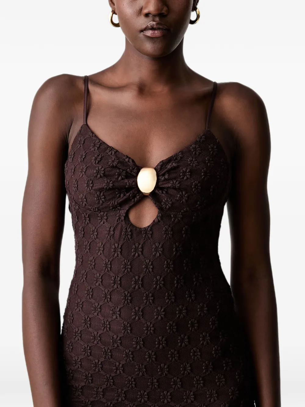 Bardot Karla midi-jurk met bloemenkant en uitgesneden details Bruin
