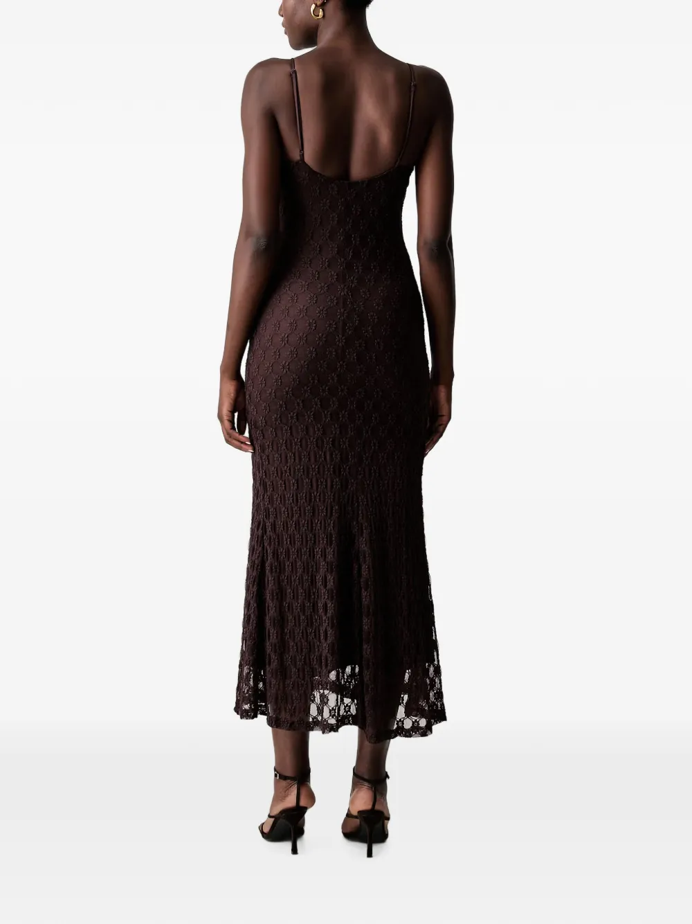 Bardot Karla midi-jurk met bloemenkant en uitgesneden details Bruin