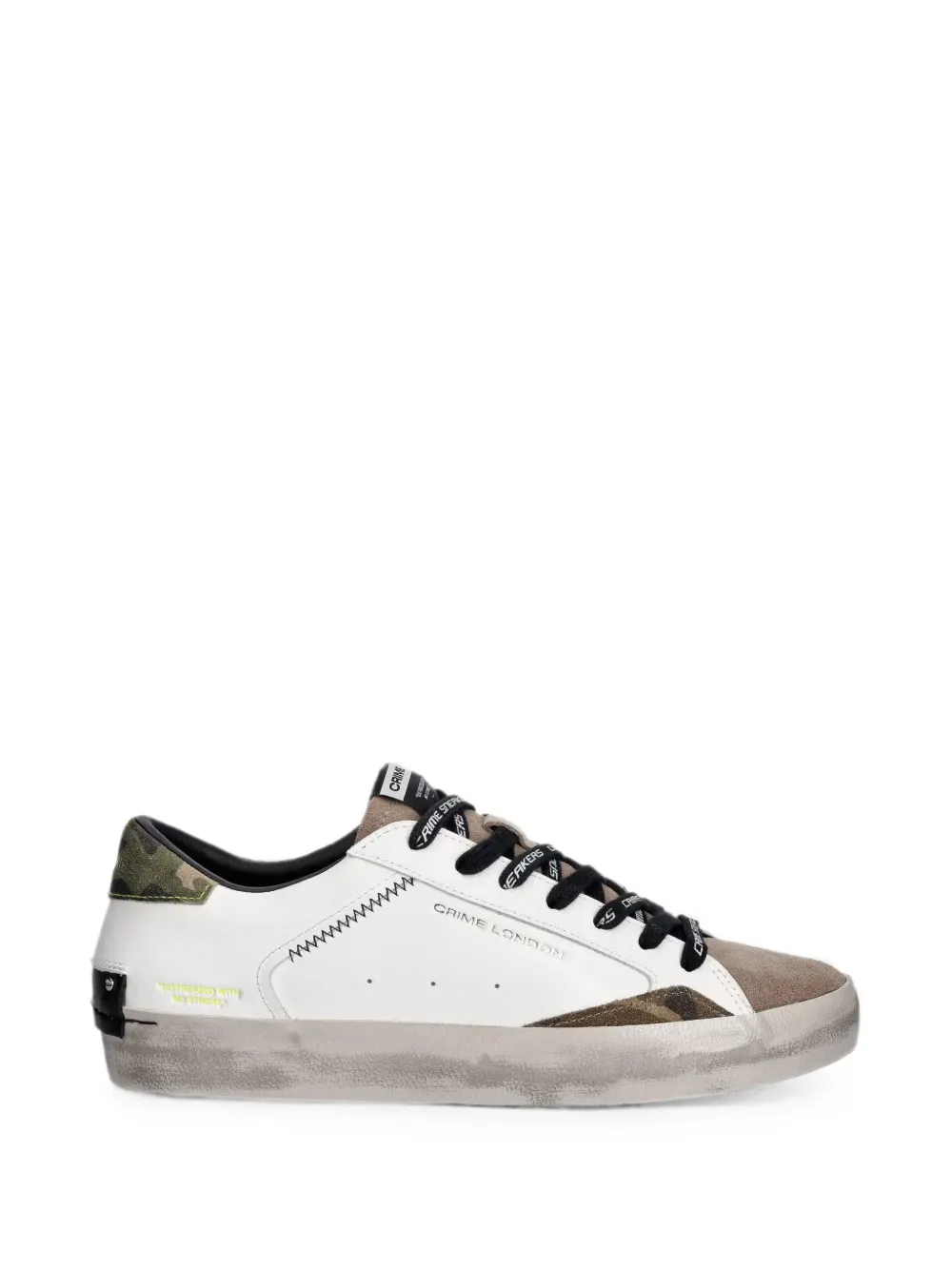 Crime London Sk8 Deluxe distressed camouflage-print sneakers - Weiß