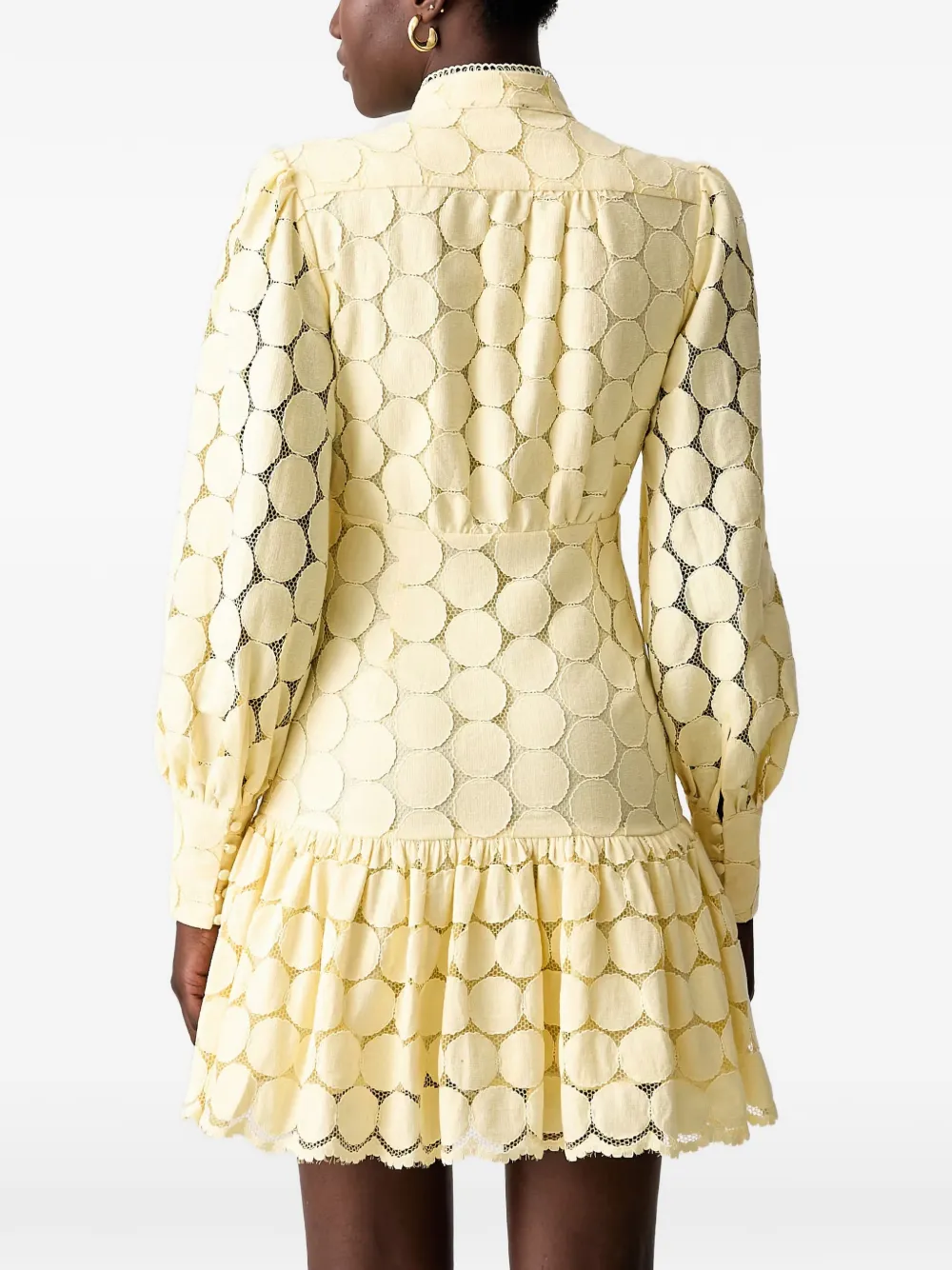 Bardot Remy mini-jurk met ruches en guipure-kant Geel