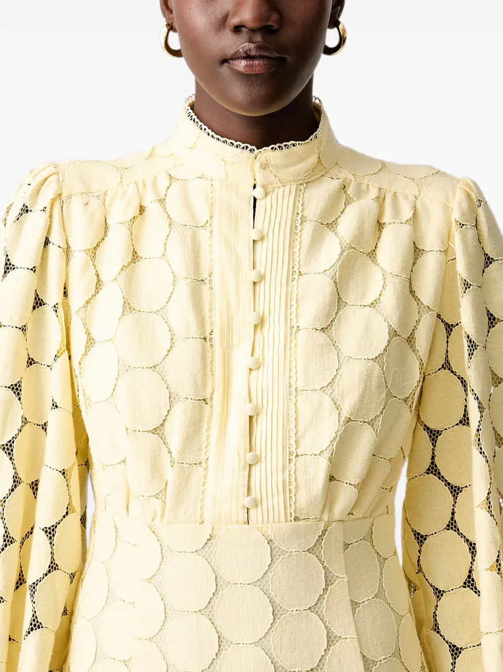 Bardot Remy mini-jurk met ruches en guipure-kant Geel