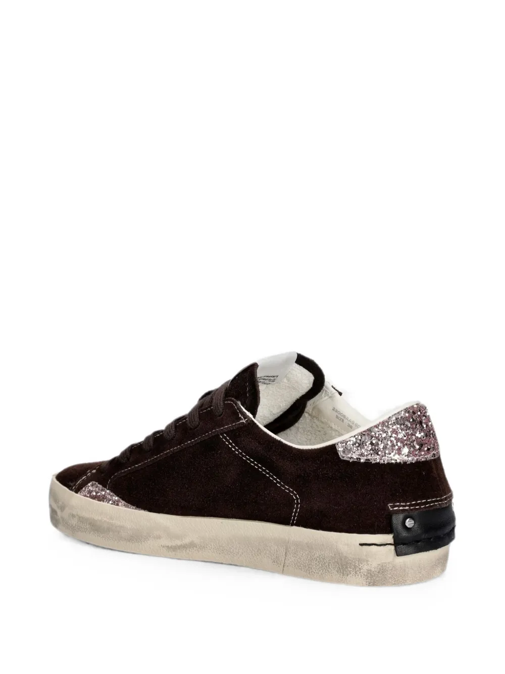 Crime London Distressed glitter-embellished suede sneakers Bruin