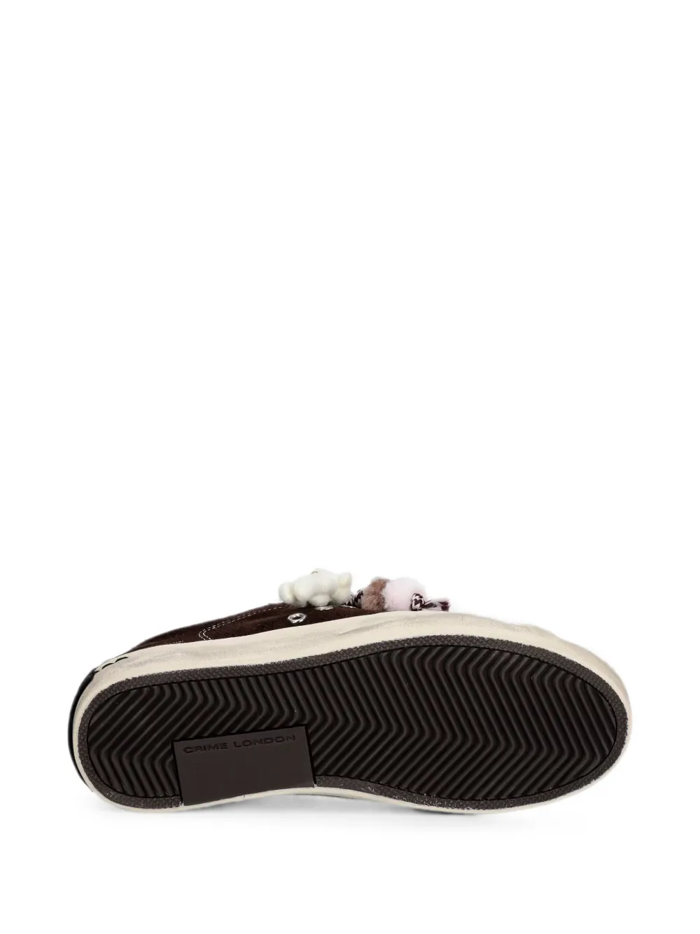 Crime London Distressed glitter-embellished suede sneakers Bruin