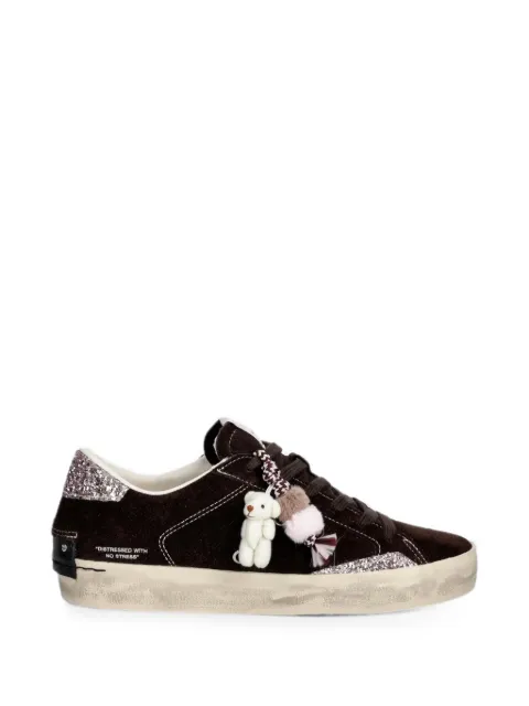 Crime London Distressed glitter-embellished suede sneakers