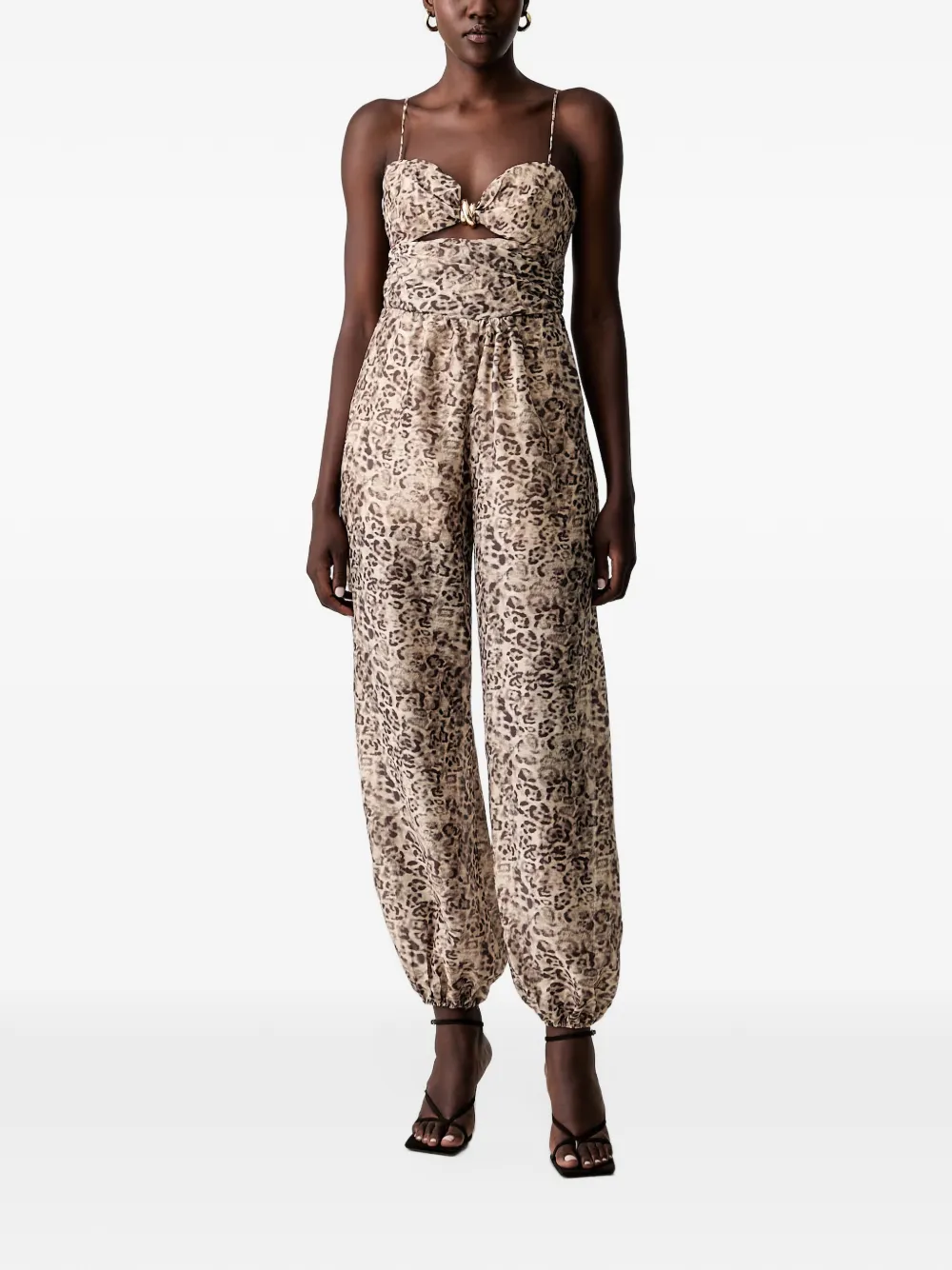 Bardot leopard-print cut-out jumpsuit - Nude