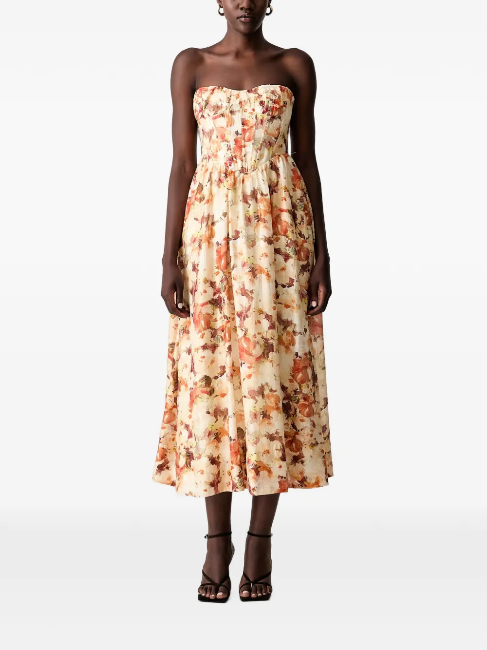 Bardot Lola floral-print corset-style midi dress - Orange