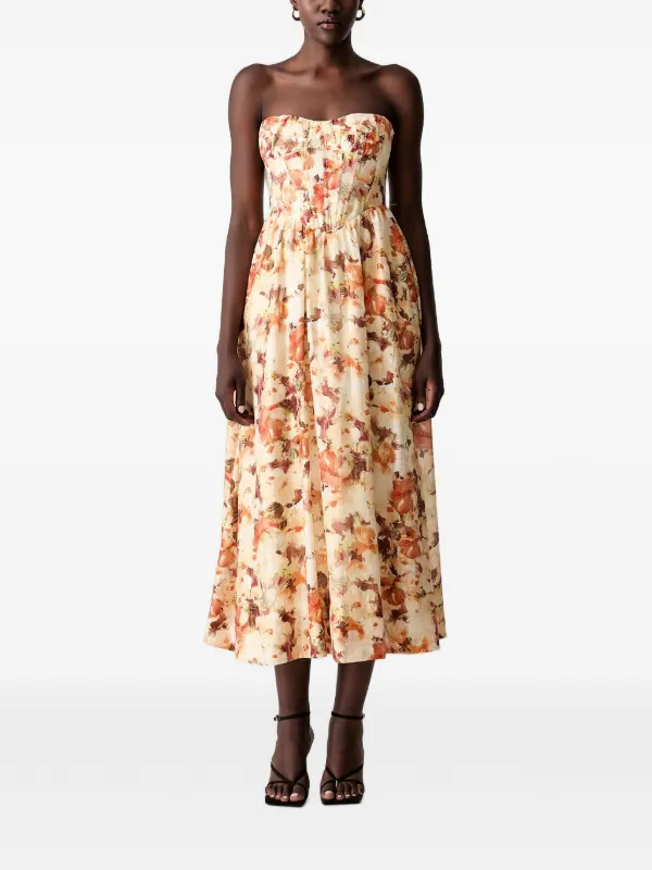 Bardot Lola floral-print corset-style Midi Dress | Orange
