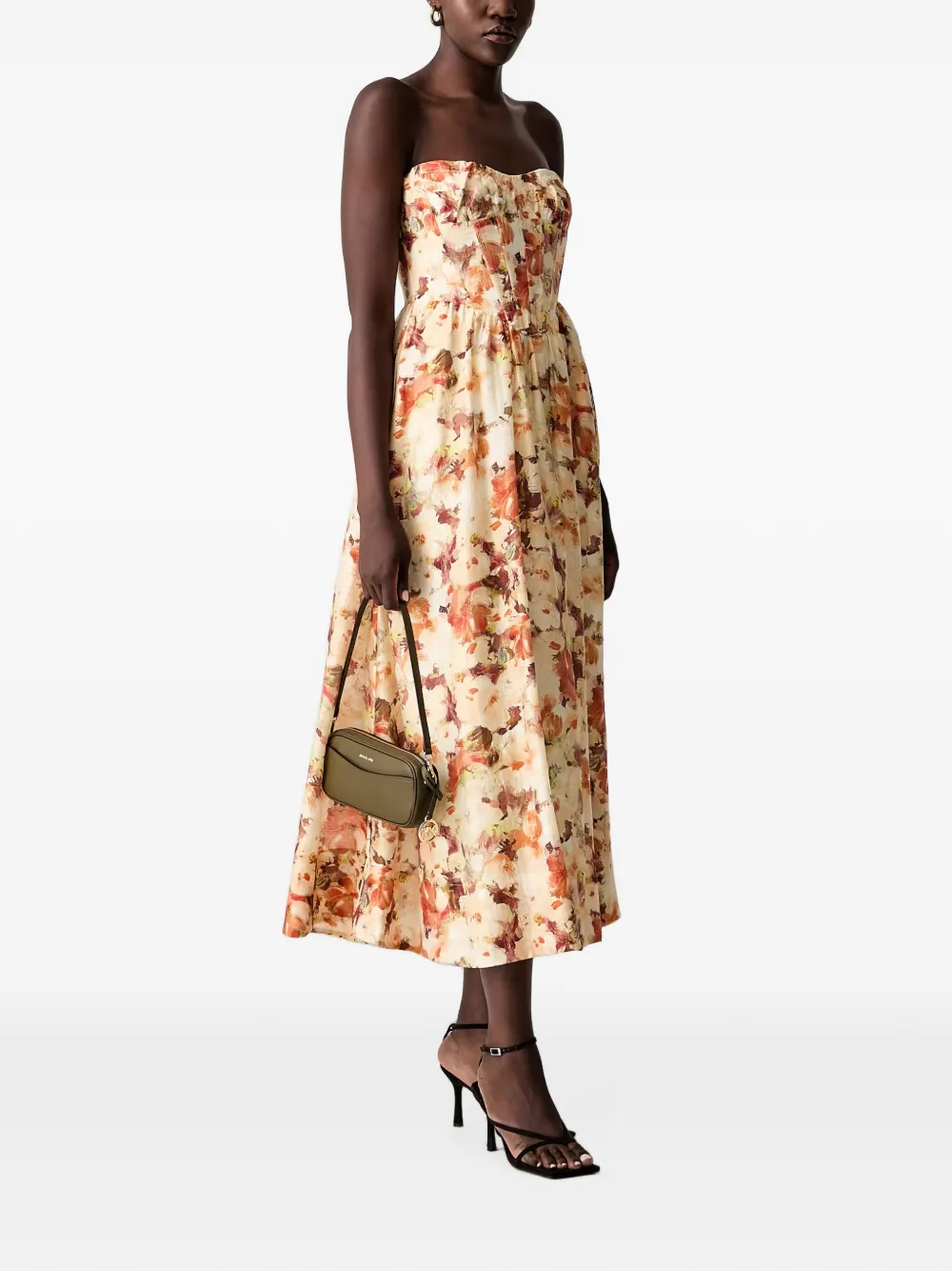 Bardot Lola midi-jurk met korset-design en bloemenprint Oranje