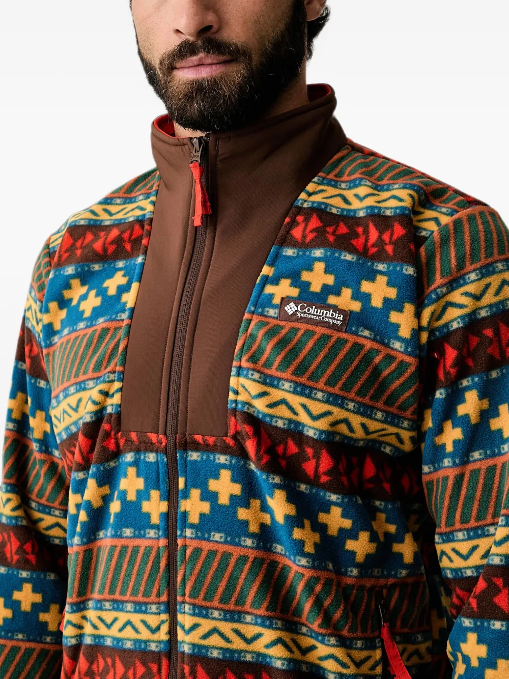 Columbia Sweater met geometrisch patroon en rits Bruin