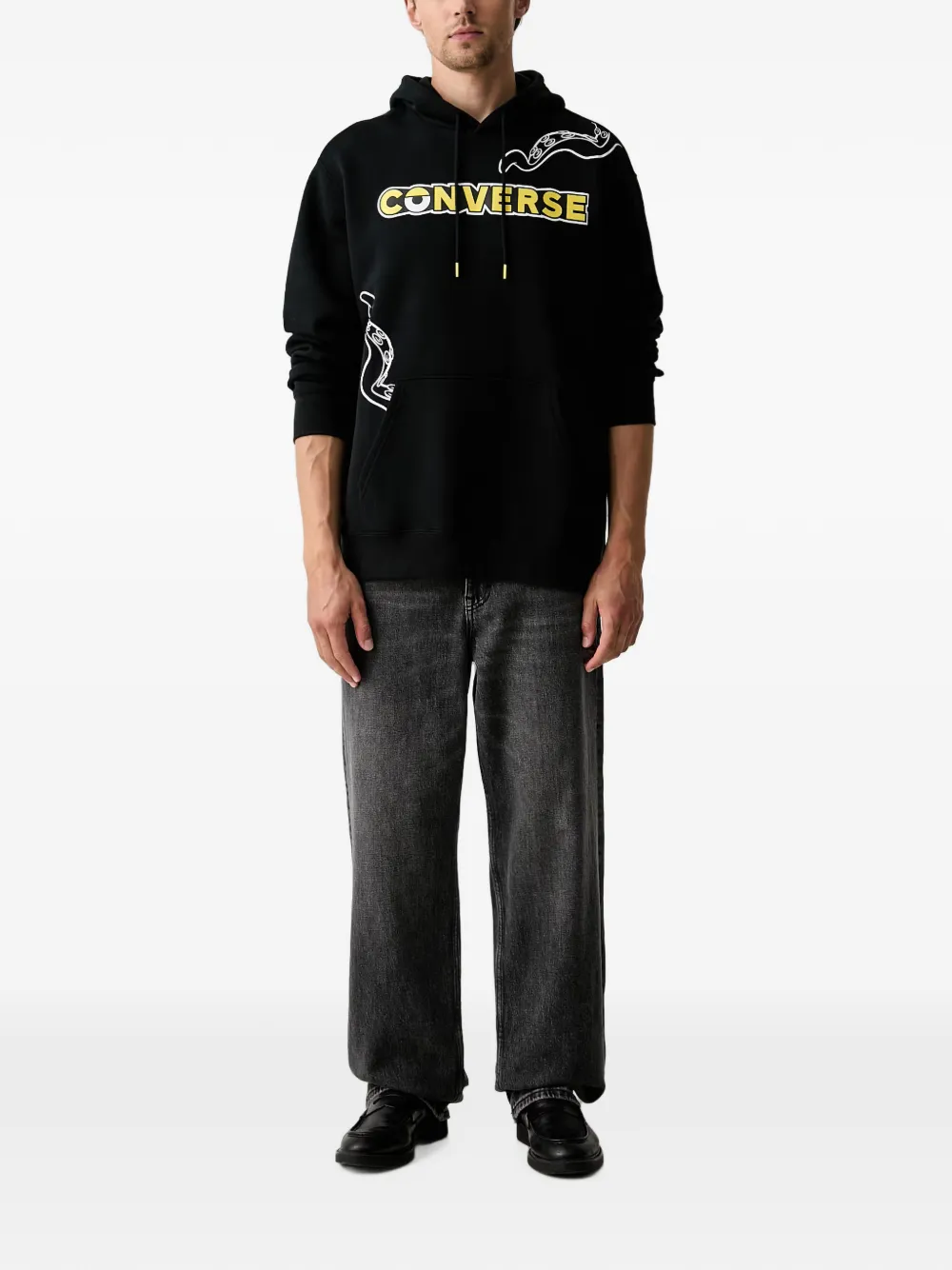 Converse x Minions logo-print drawstring hoodie Zwart