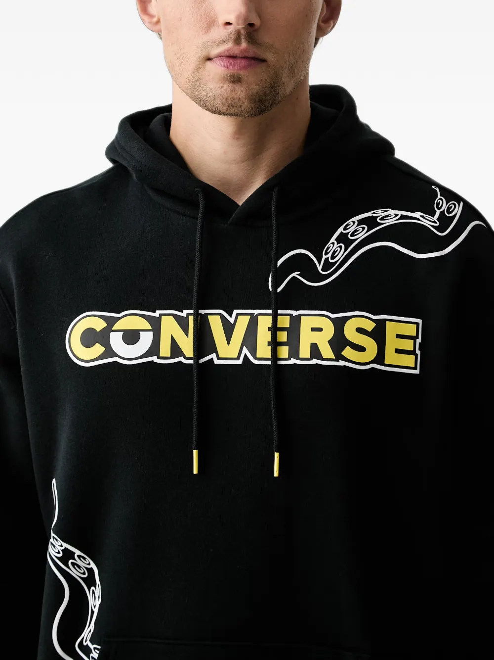 Converse x Minions logo-print drawstring hoodie Zwart