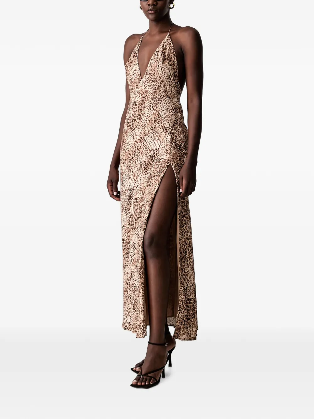 Bardot Llizbeth halterjurk met luipaardprint Beige