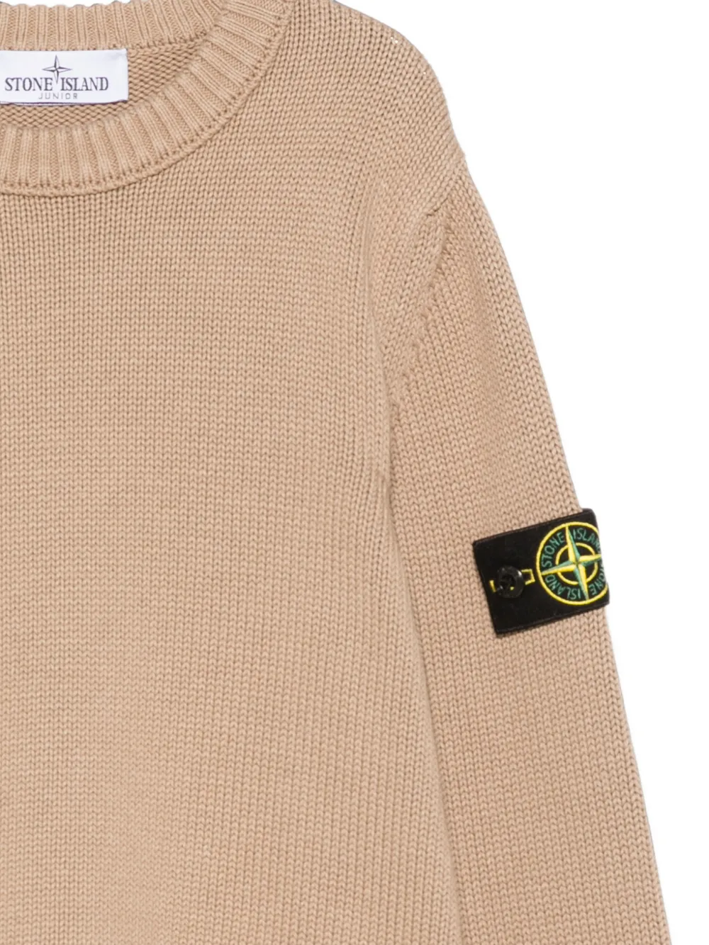 Stone Island Junior Trui met logopatch en geribbelde afwerking Beige