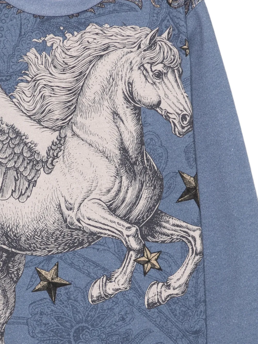 ETRO KIDS T-shirt met lange mouwen en Pegasus-print Blauw