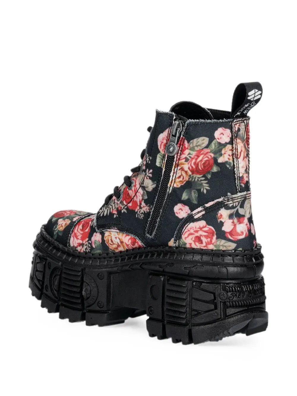 NEW ROCK floral-print platform ankle boots Zwart