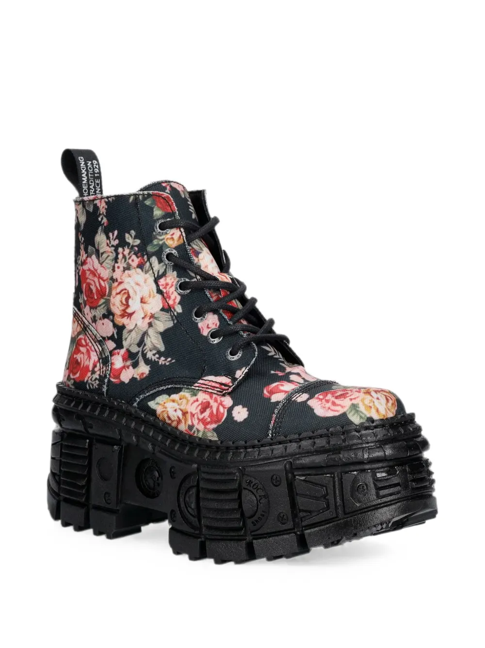 NEW ROCK floral-print platform ankle boots Zwart
