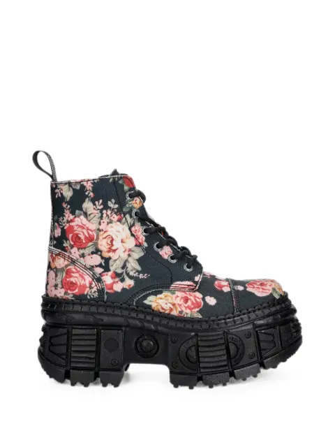 NEW ROCK floral-print platform ankle boots