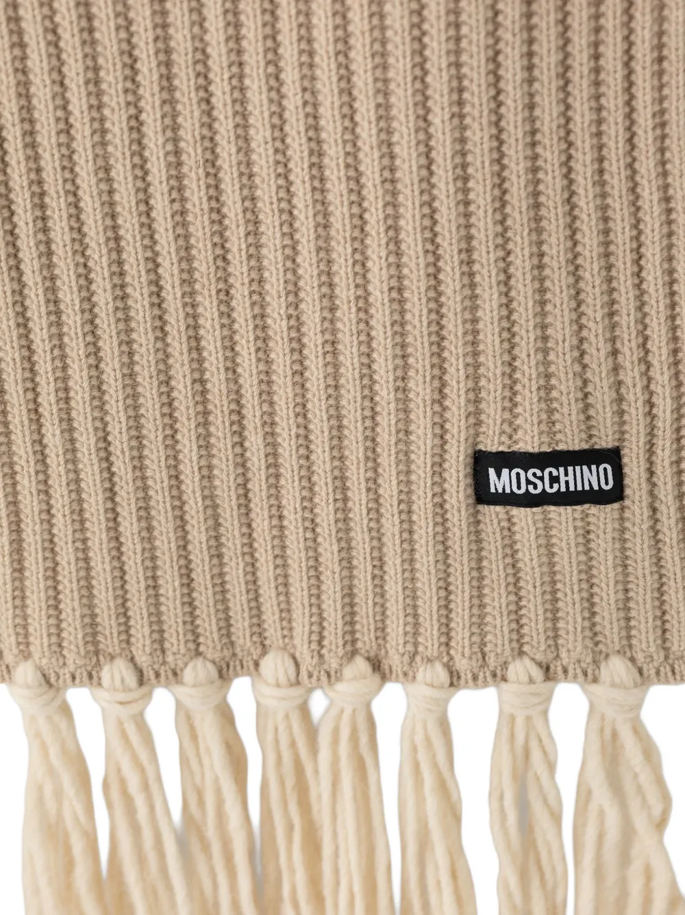Moschino Ribgebreide sjaal met franje Beige