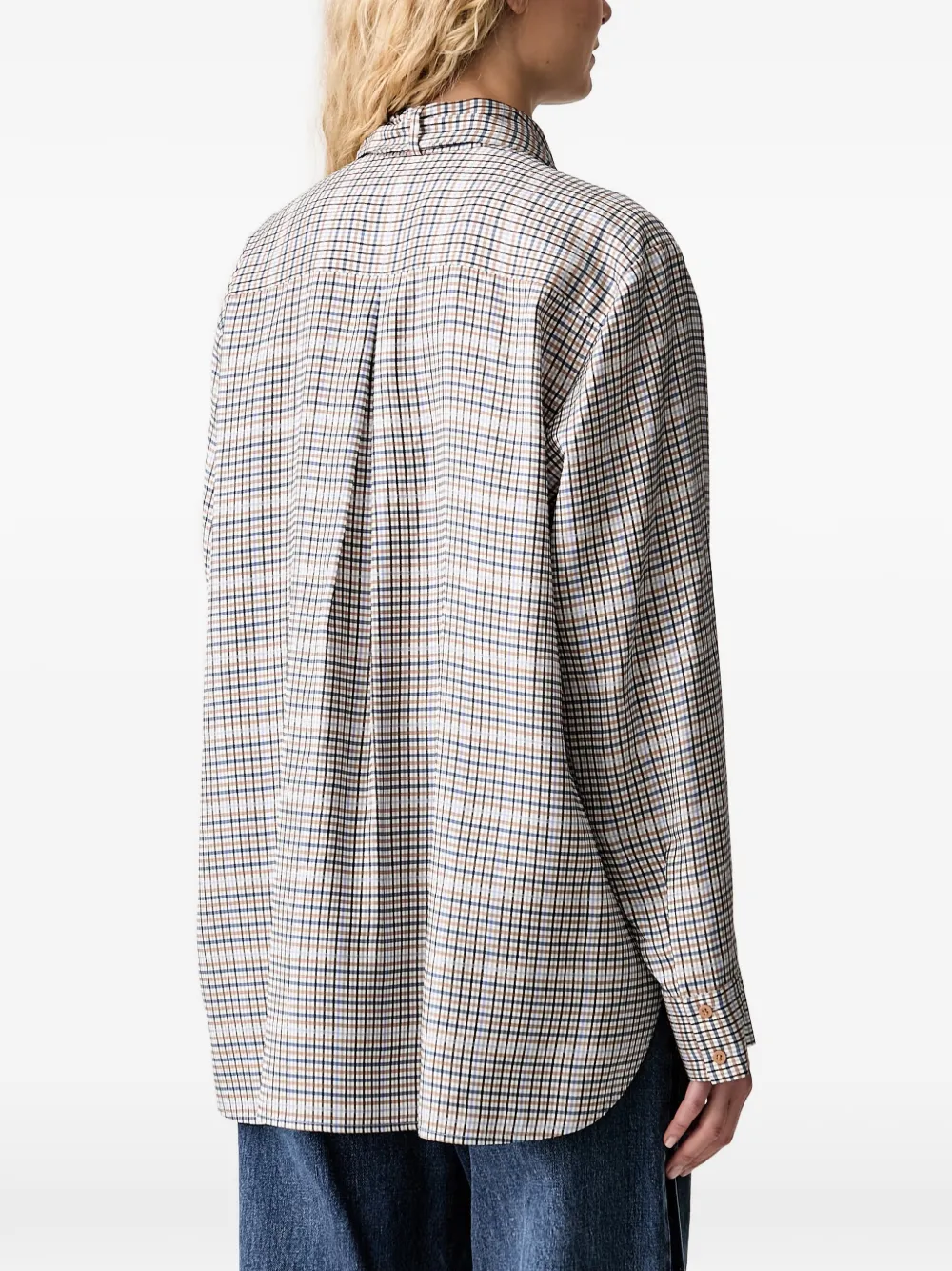 MUNTHE Geruite blouse met strik Beige