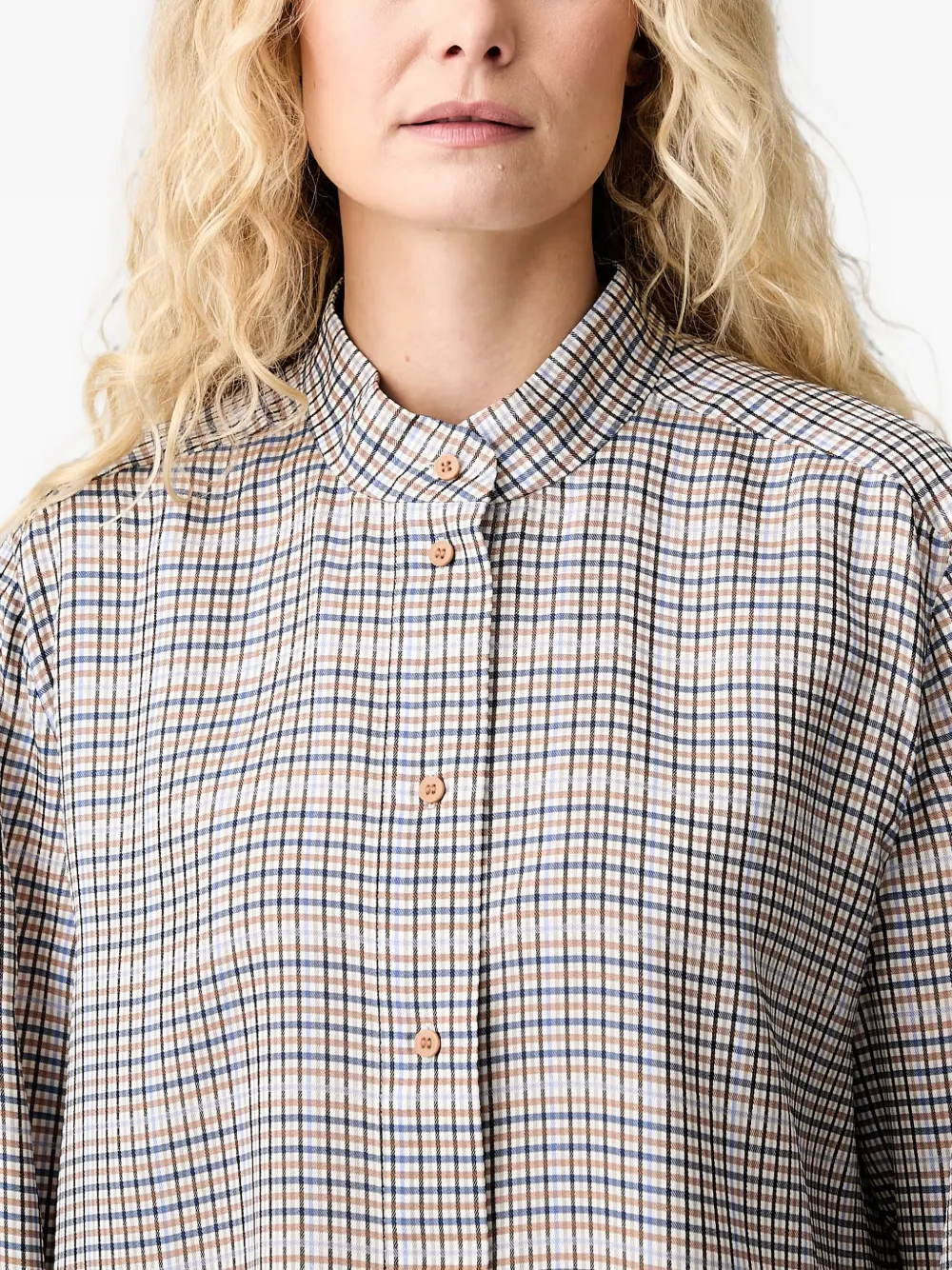 MUNTHE Geruite blouse met strik Beige