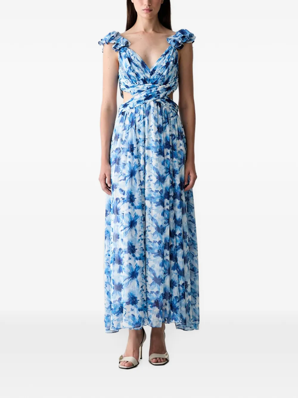 Morgan Abito lungo a fiori con ruches - Blu