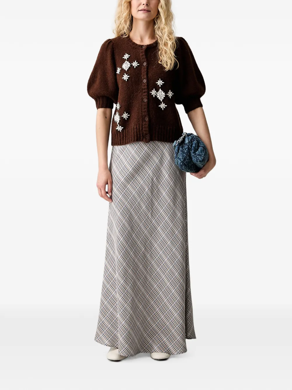 MUNTHE Geruite rok Beige