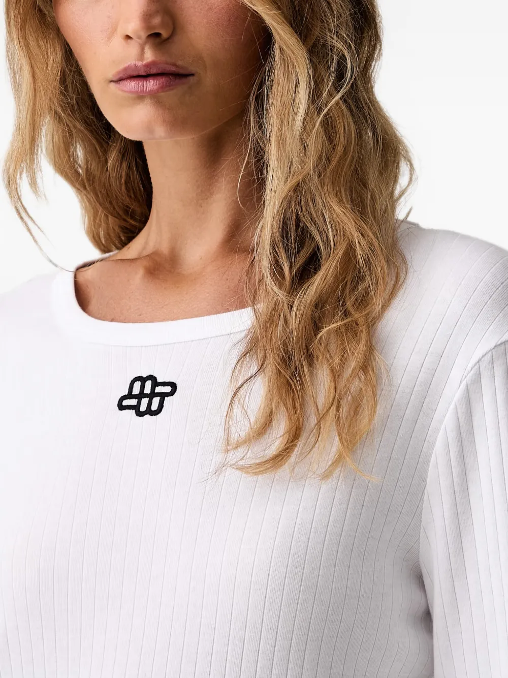 MUNTHE Pote geribbeld T-shirt met geborduurd logo Wit