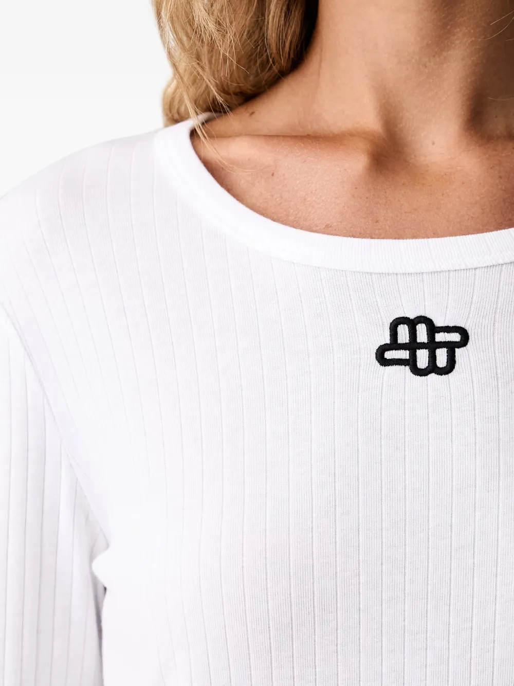 MUNTHE Pote geribbeld T-shirt met geborduurd logo Wit