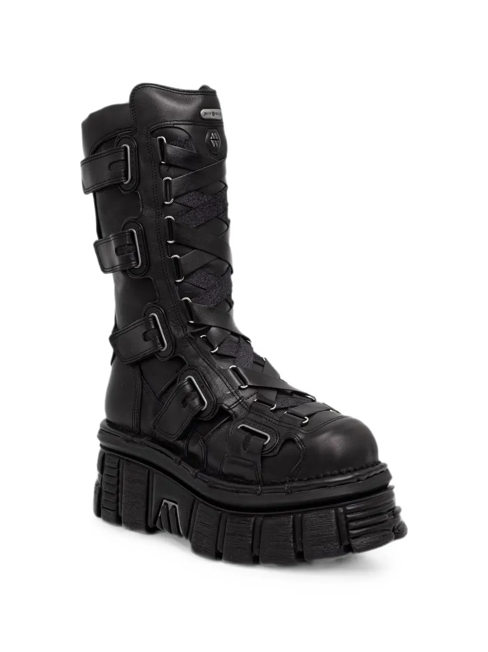 NEW ROCK buckle-strap platform boots Zwart