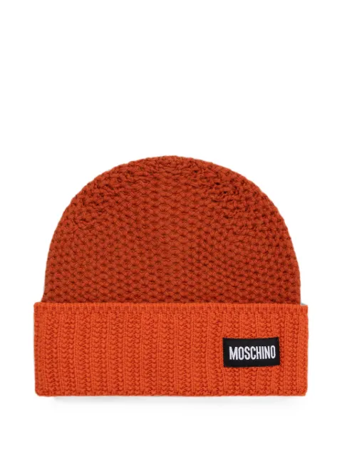 Moschino logo-patch chunky-knit wool beanie