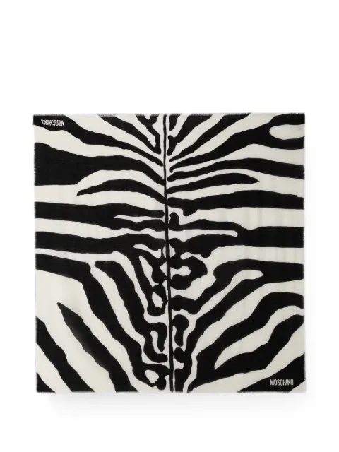 Moschino zebra-print frayed-edge wool scarf