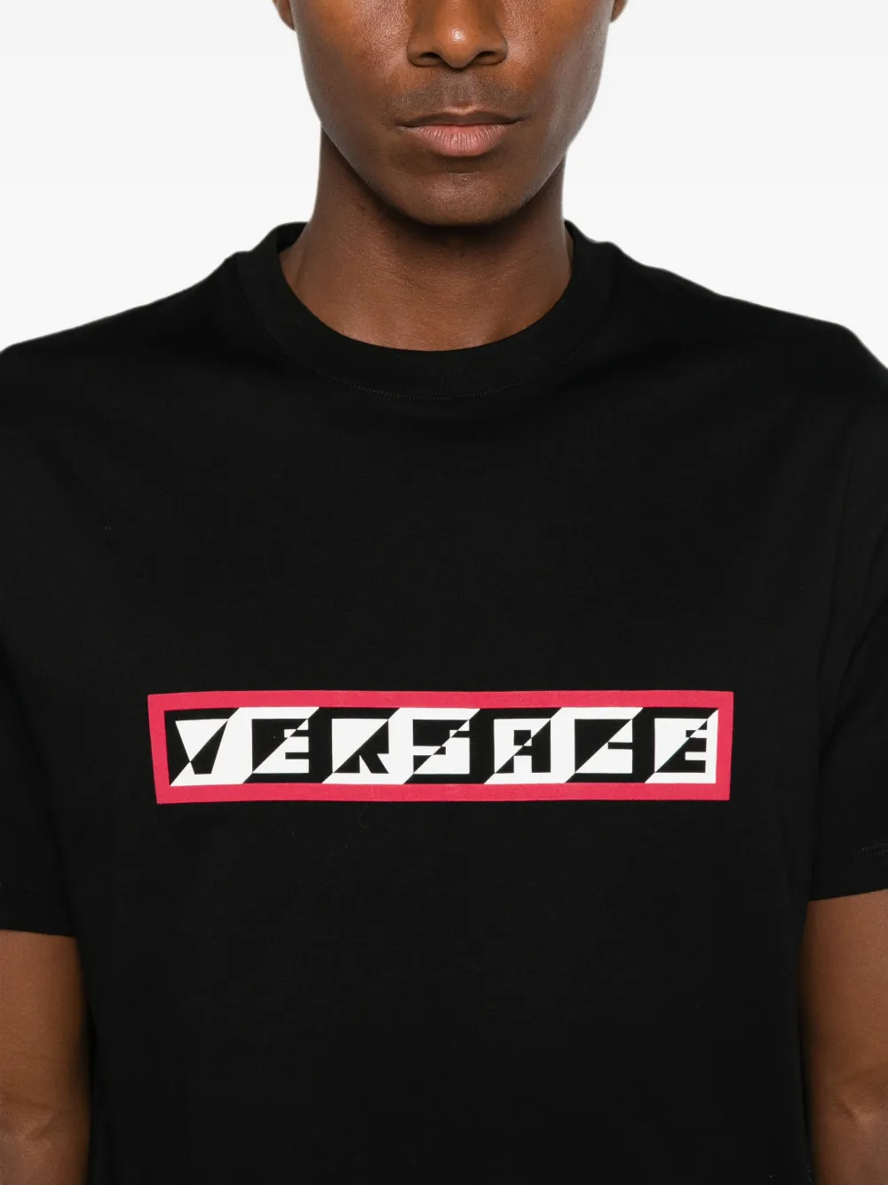 Versace Regular katoenen jersey T-shirt met print Zwart