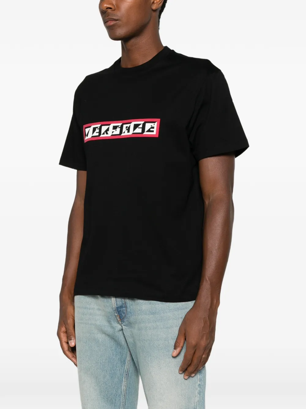 Versace Regular katoenen jersey T-shirt met print Zwart