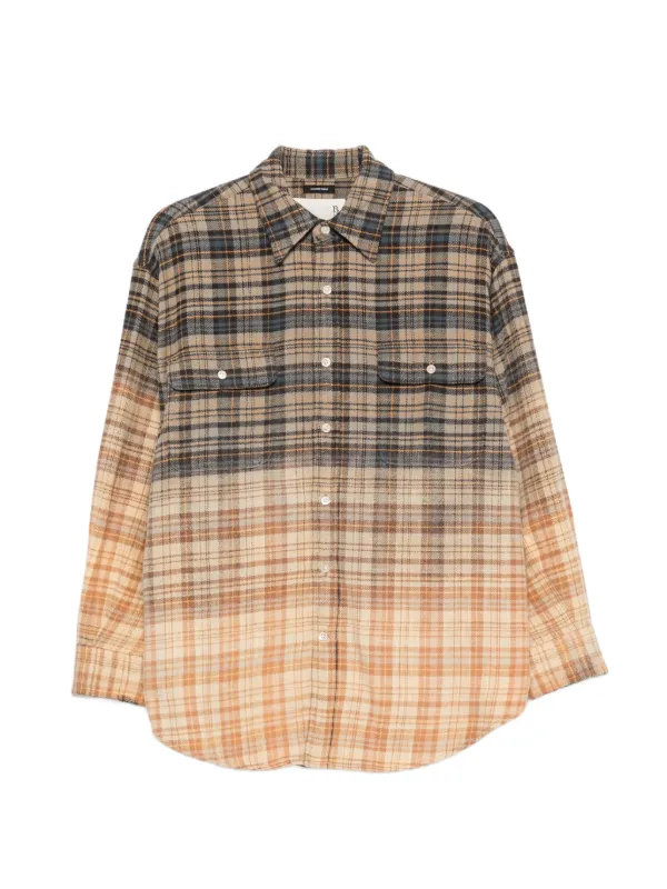 R13 Shirt Dip Bleach Light Blue Yellow Plaid in Neutrals