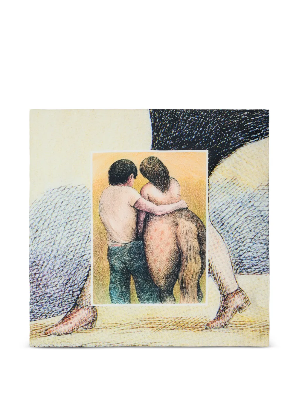 LEMAIRE x Roland Topor Les Amoureux zijden sjaal Beige