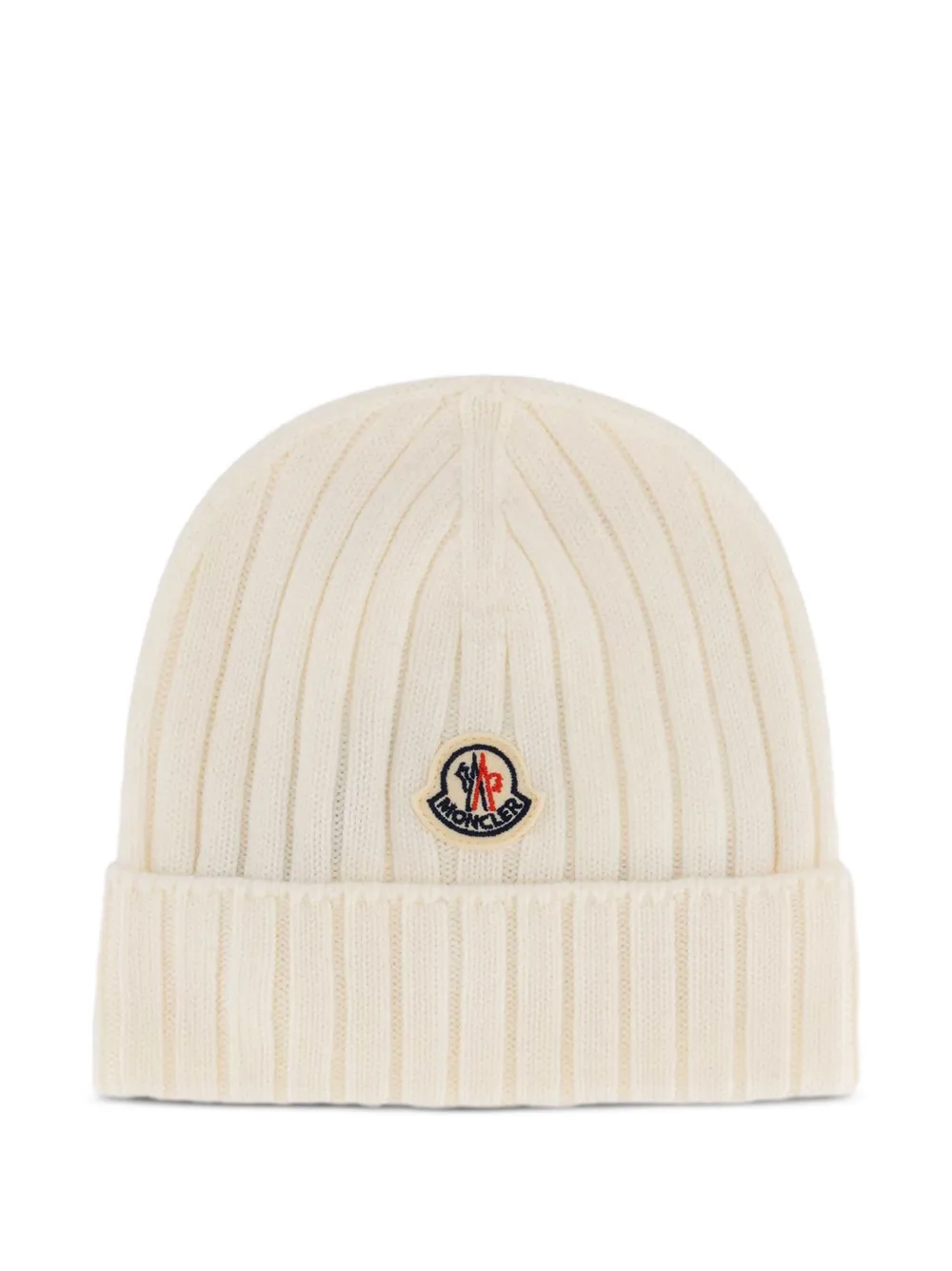 Moncler Enfant Ribgebreide muts met logo-patch Beige