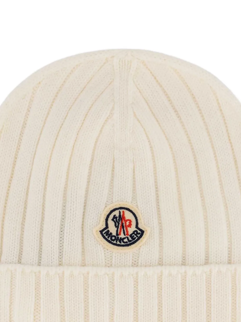 Moncler Enfant Ribgebreide muts met logo-patch Beige