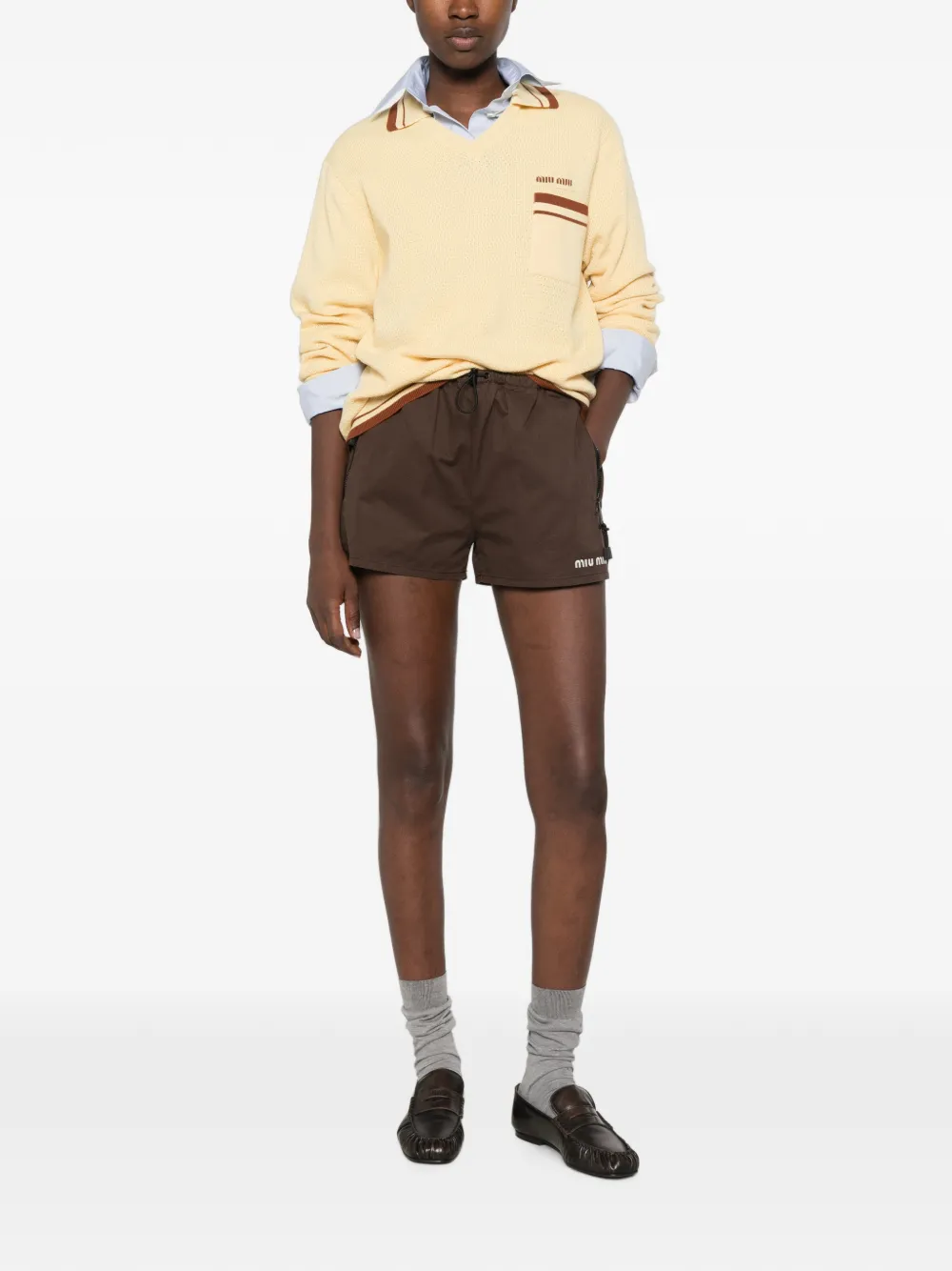 Miu Gabardine shorts met wassing Bruin