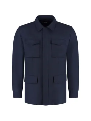 TAGLIATORE リネン　シャツジャケット　ネイビー　46サイズ Tagliatore フラップポケット シャツジャケット | ブルー | FARFETCH JP