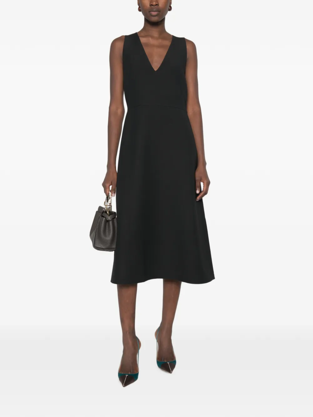 FENDI V-neck sleeveless midi dress - Nero