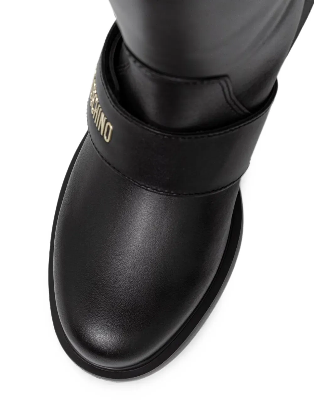 Love Moschino logo-strap leather boots Zwart