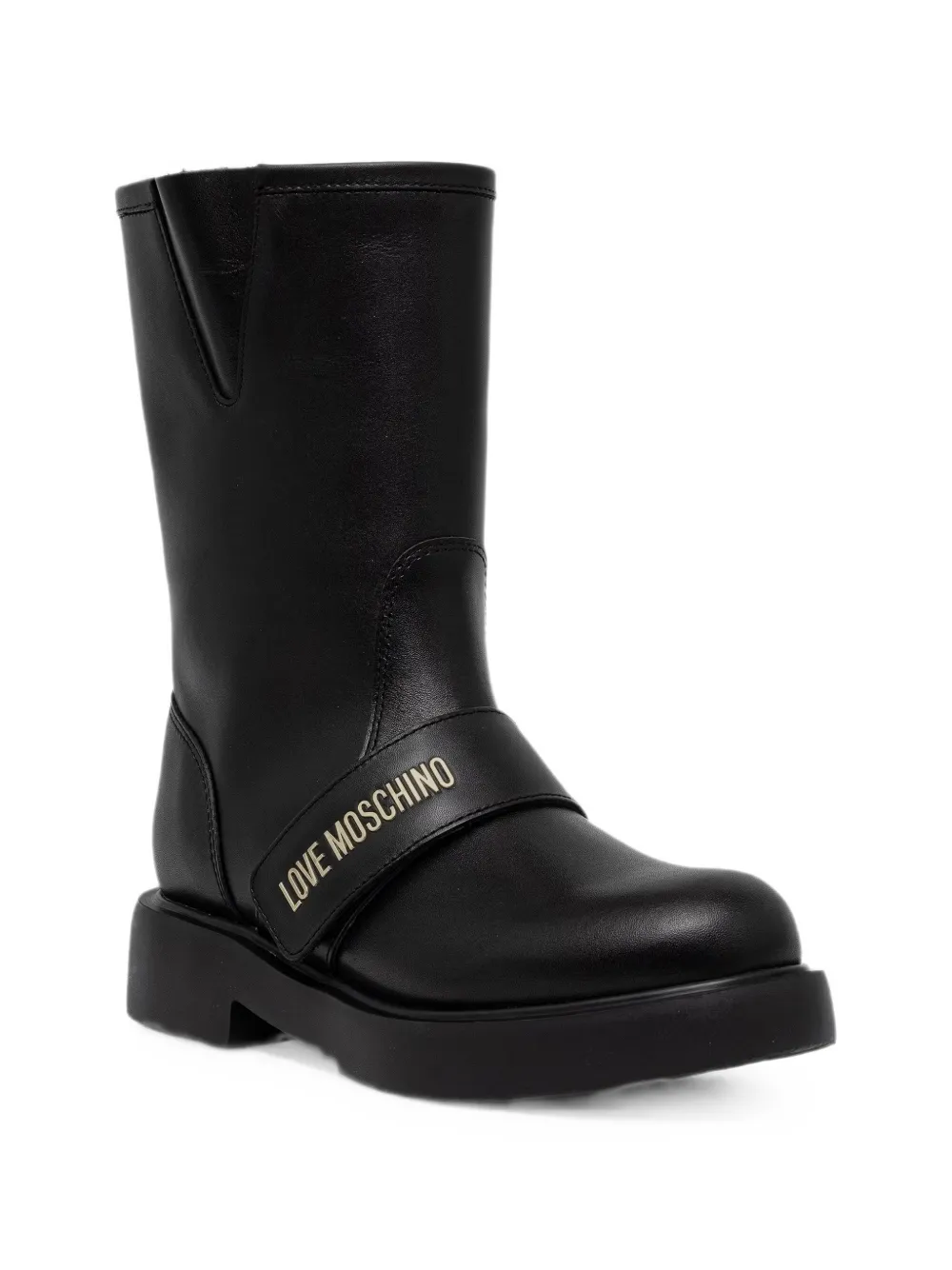Love Moschino logo-strap leather boots Zwart