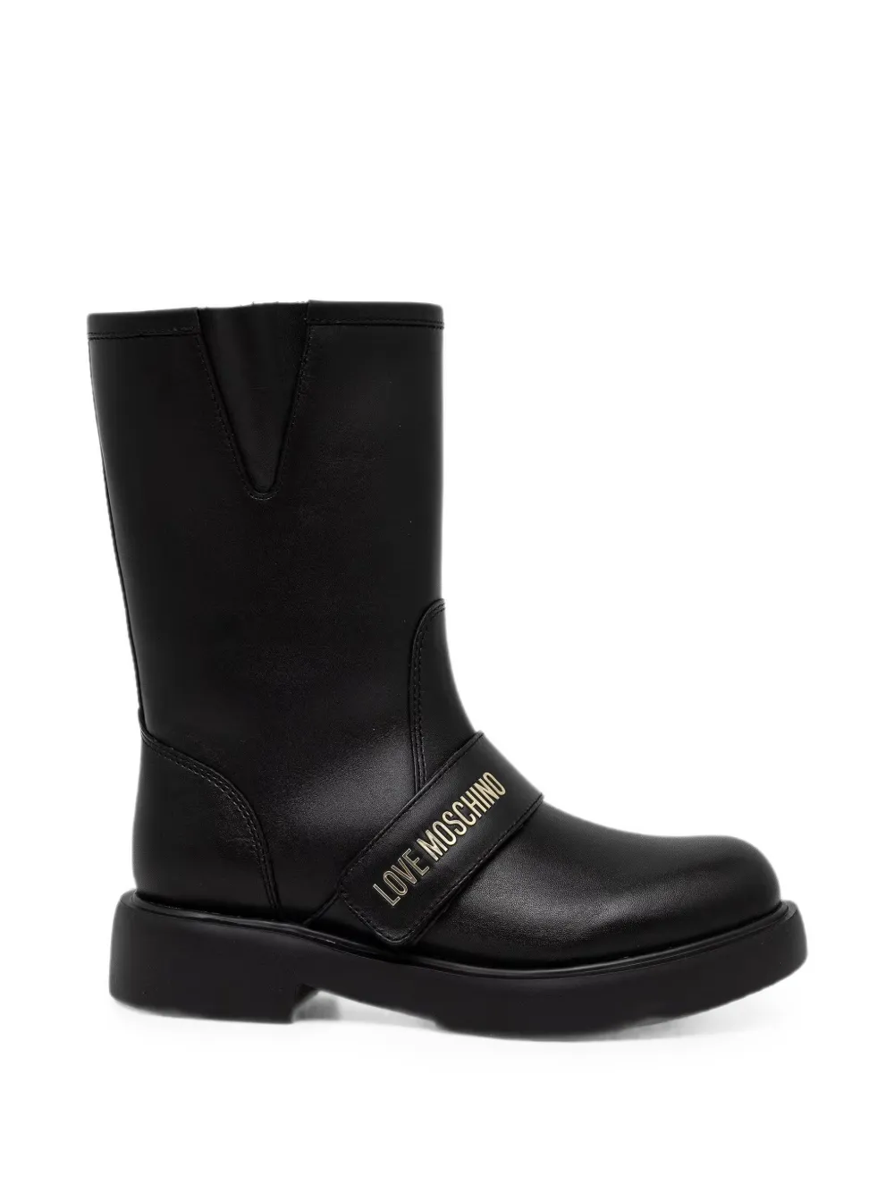 Love Moschino logo-strap leather boots Zwart