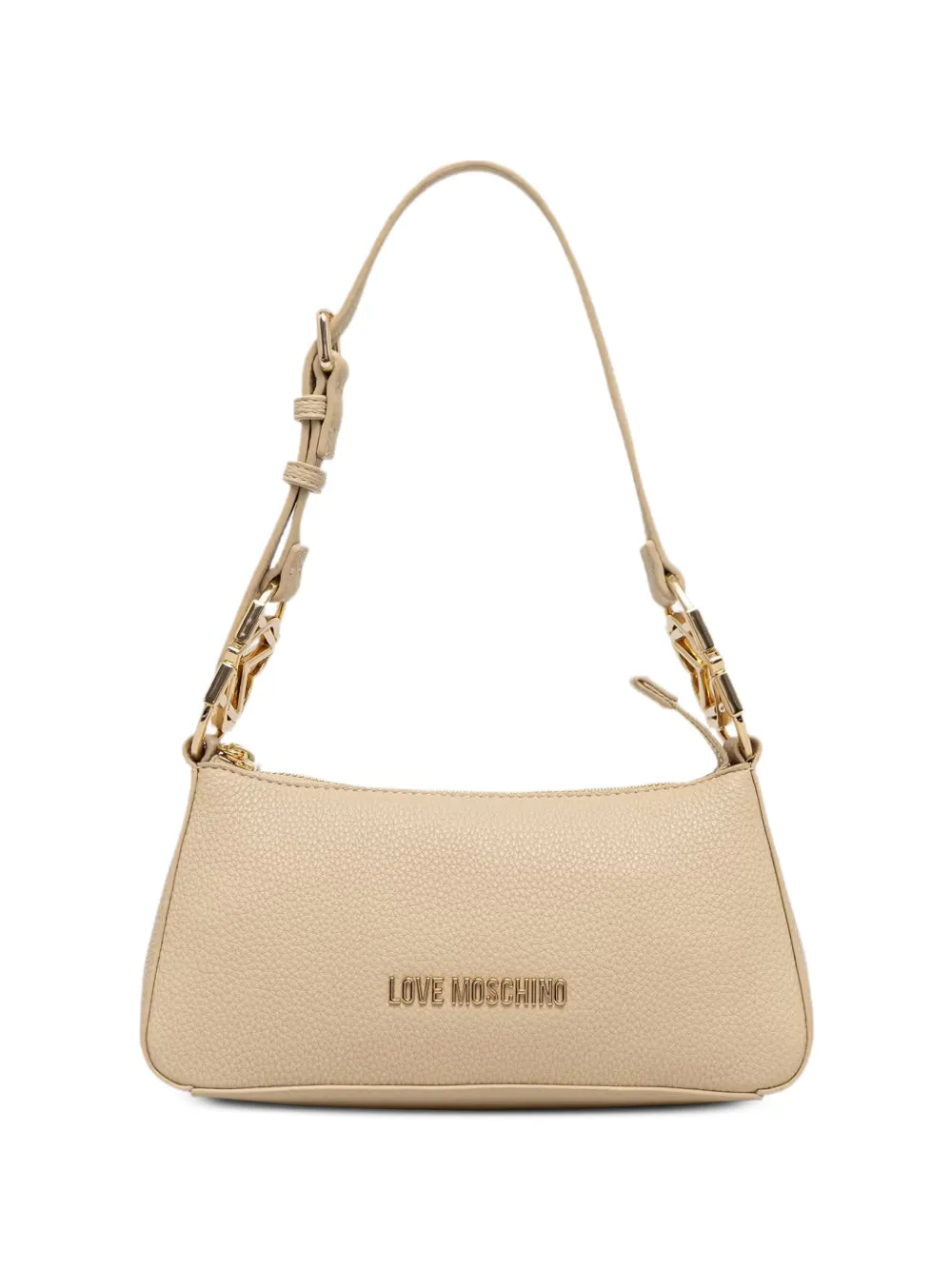 Love Moschino logo-plaque pebbled shoulder bag - Nude