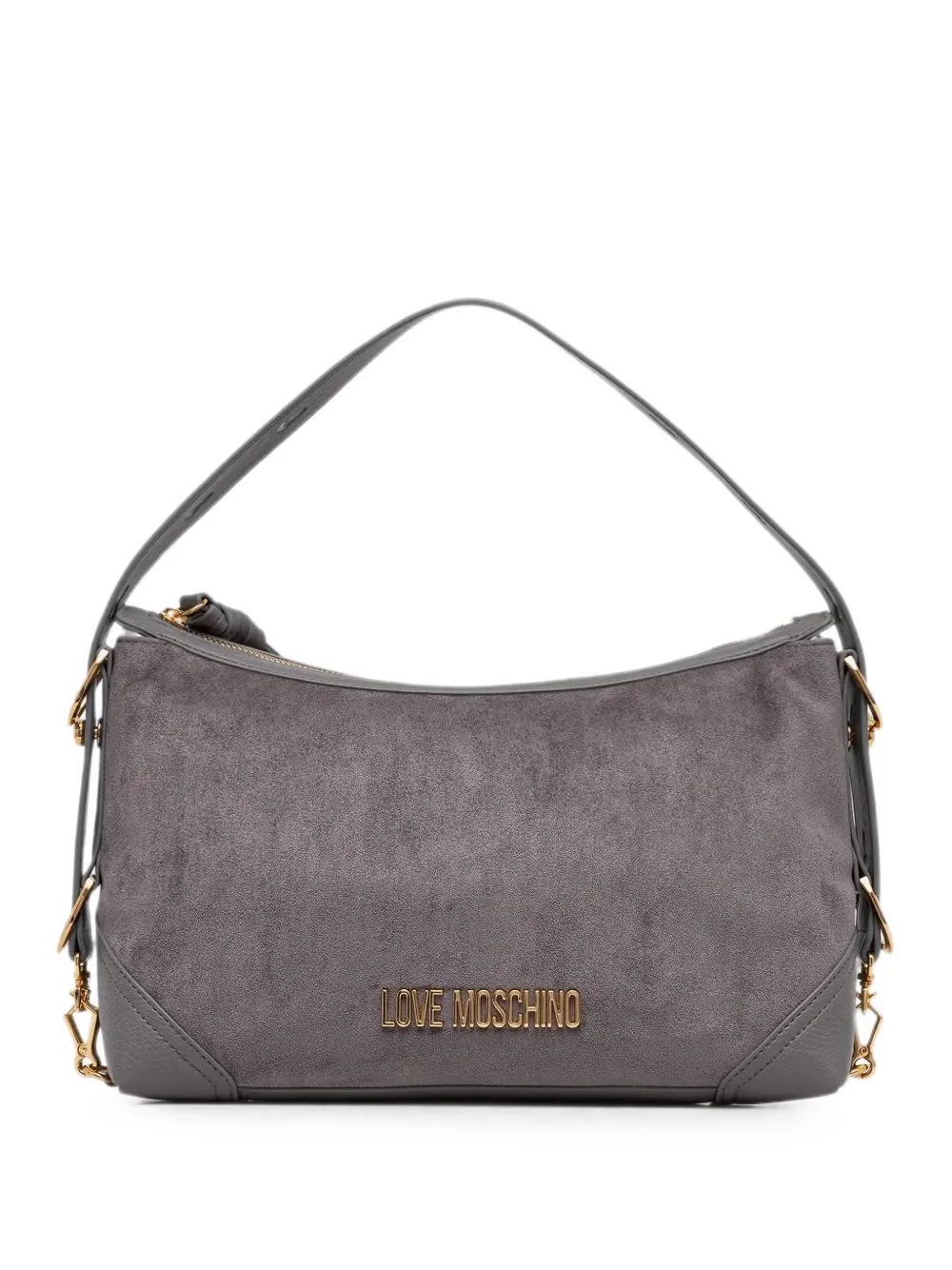 Love Moschino logo-plaque suede-effect shoulder bag - Grau