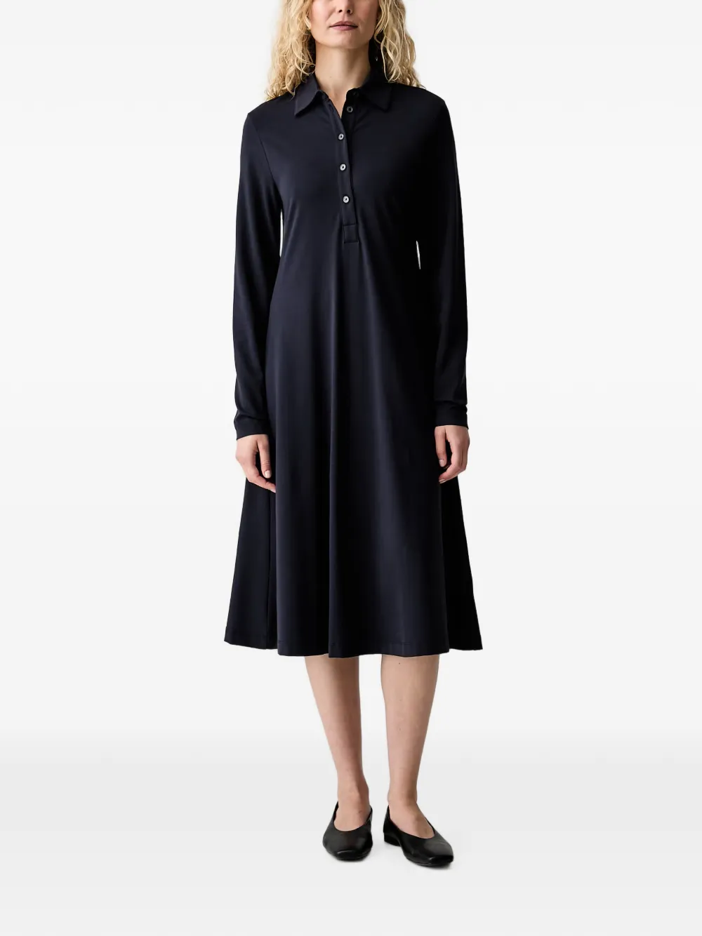 Marc O'Polo Midi-jurk met knoopsluiting en lange mouwen Blauw
