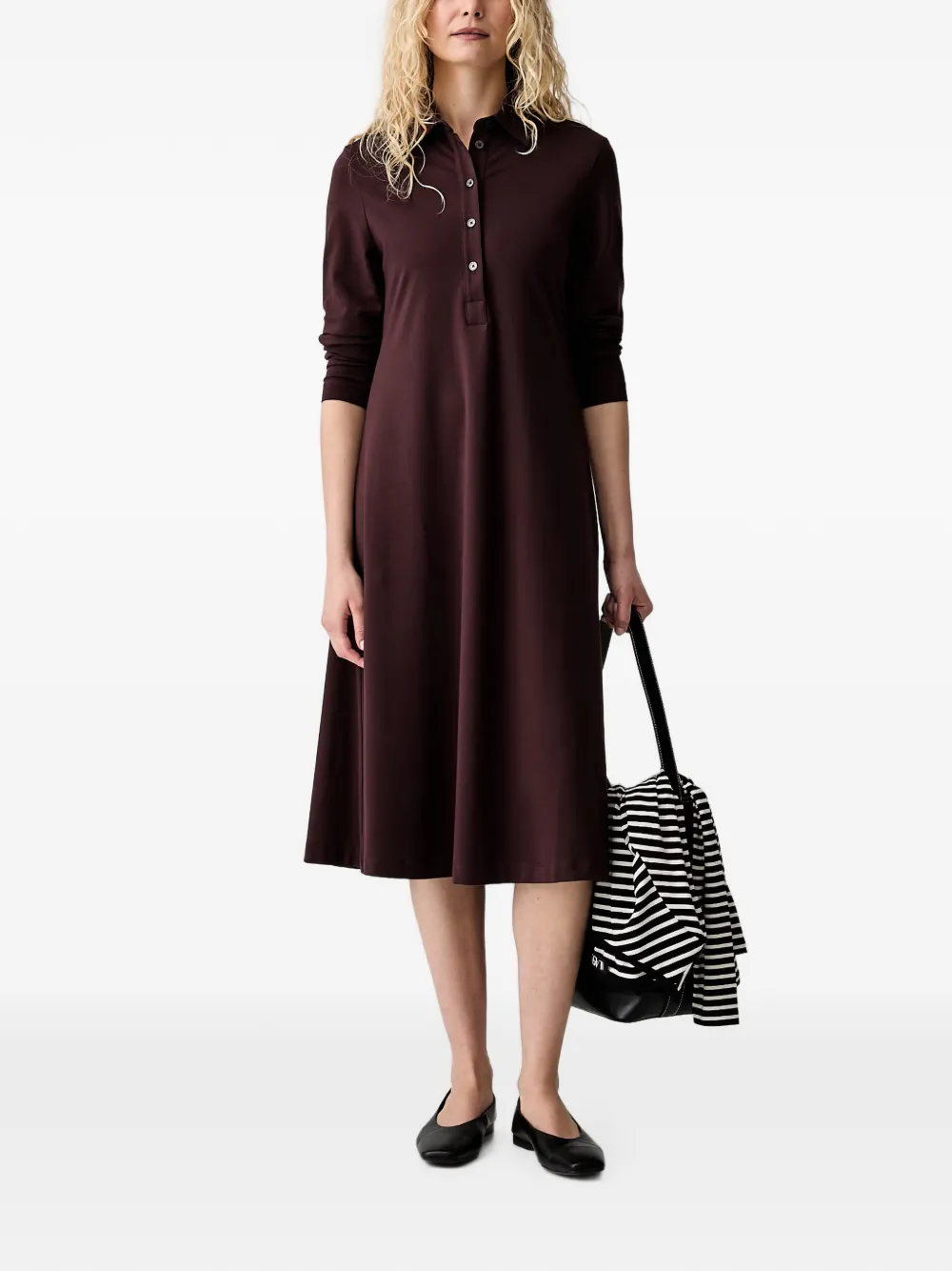Marc O'Polo Midi-jurk met lange mouwen Bruin