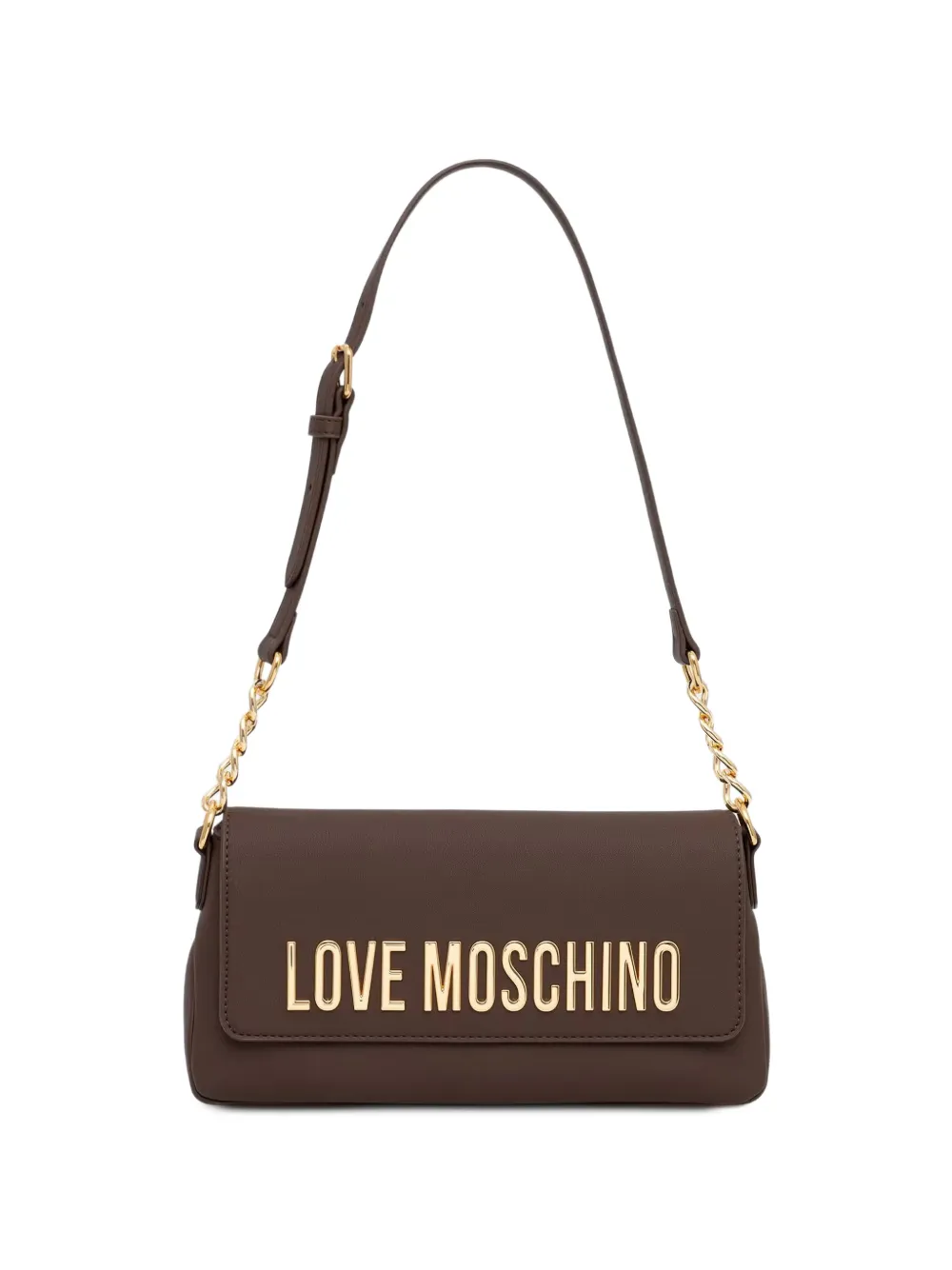 Love Moschino logo-plaque chain-link shoulder bag - Marrone