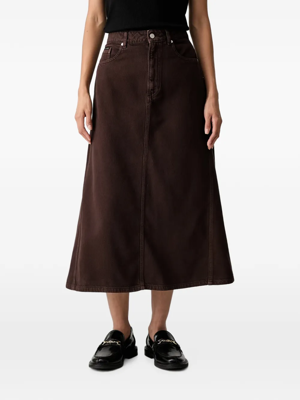 Marc O'Polo A-line denim midi skirt - Marrone