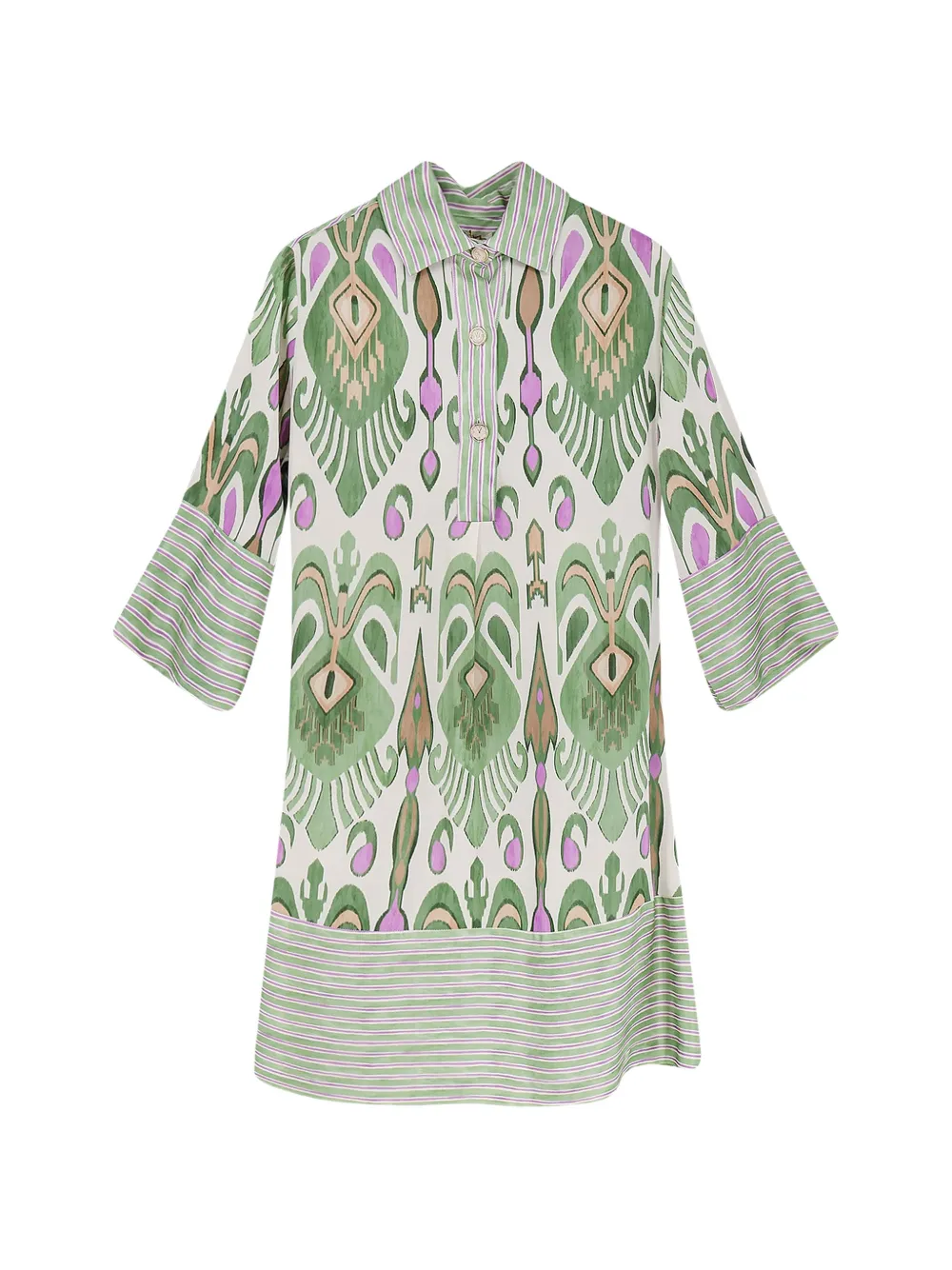 BYE FIRENZE ikat-print button-down mini dress